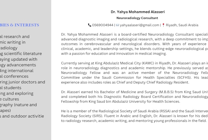 write a professional cover letter, CV, and bio data